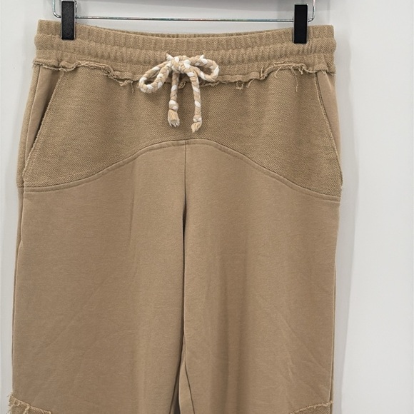 Fate French Terry Cotton Raw Edge Jogger Pants in Tan - Size Medium - Picture 2 of 7